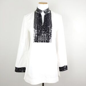 Tory Burch Womens Size 4 Ivory Embellished Long Sleeve Tunic